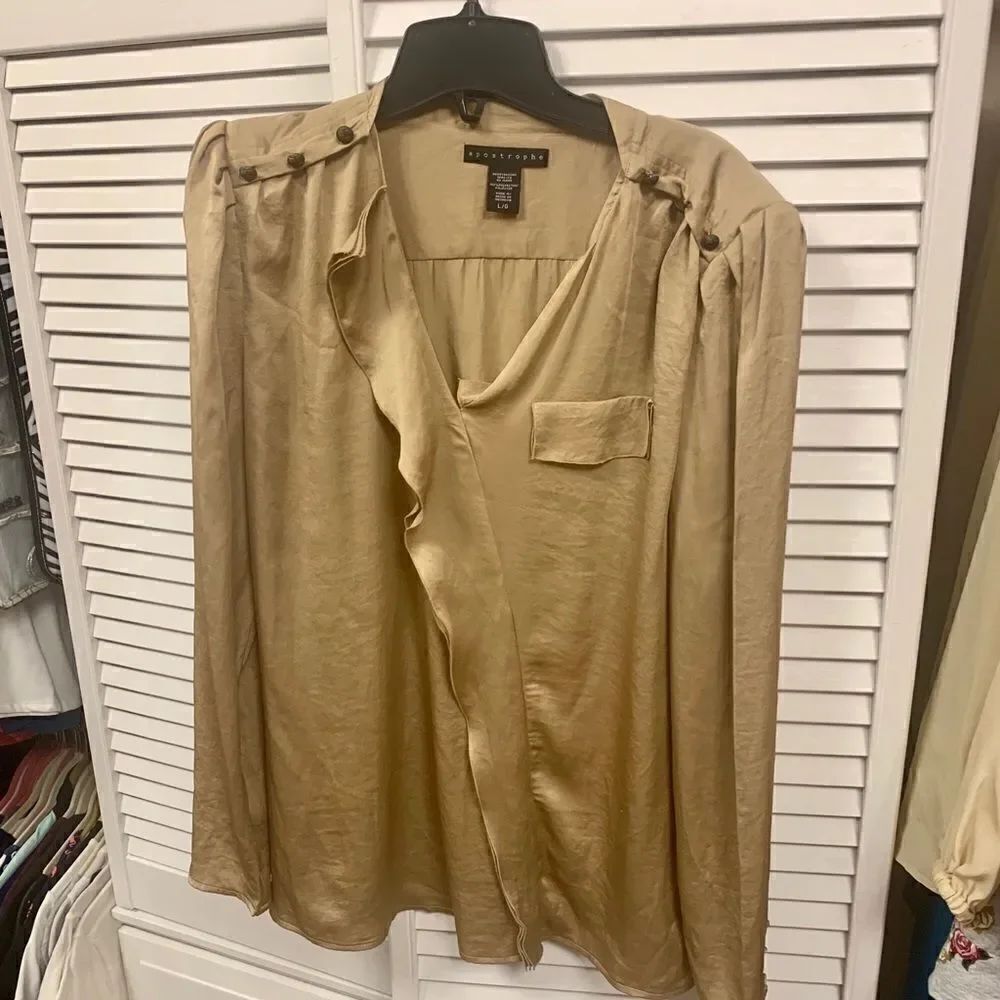 Apostrophe gold blouse with ruffle details size Large